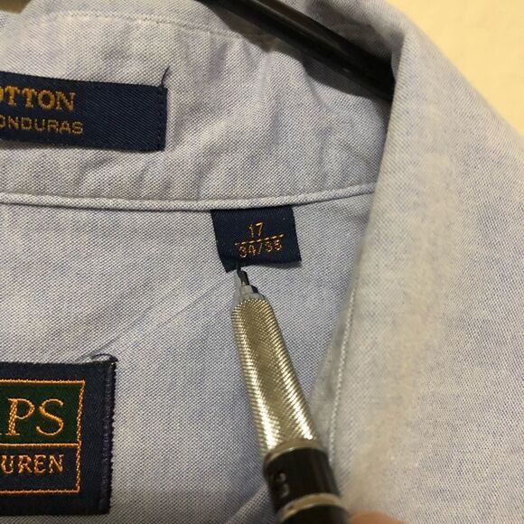 Chaps by Ralph Lauren Mens Light Blue Jean Color Longsleeve Shirt 17 34/35 - Picture 4 of 4